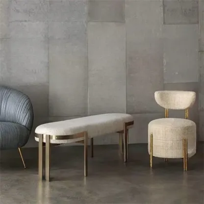 Comfort Beige Oval Metal Upholstered Entryway Bench Image - 1