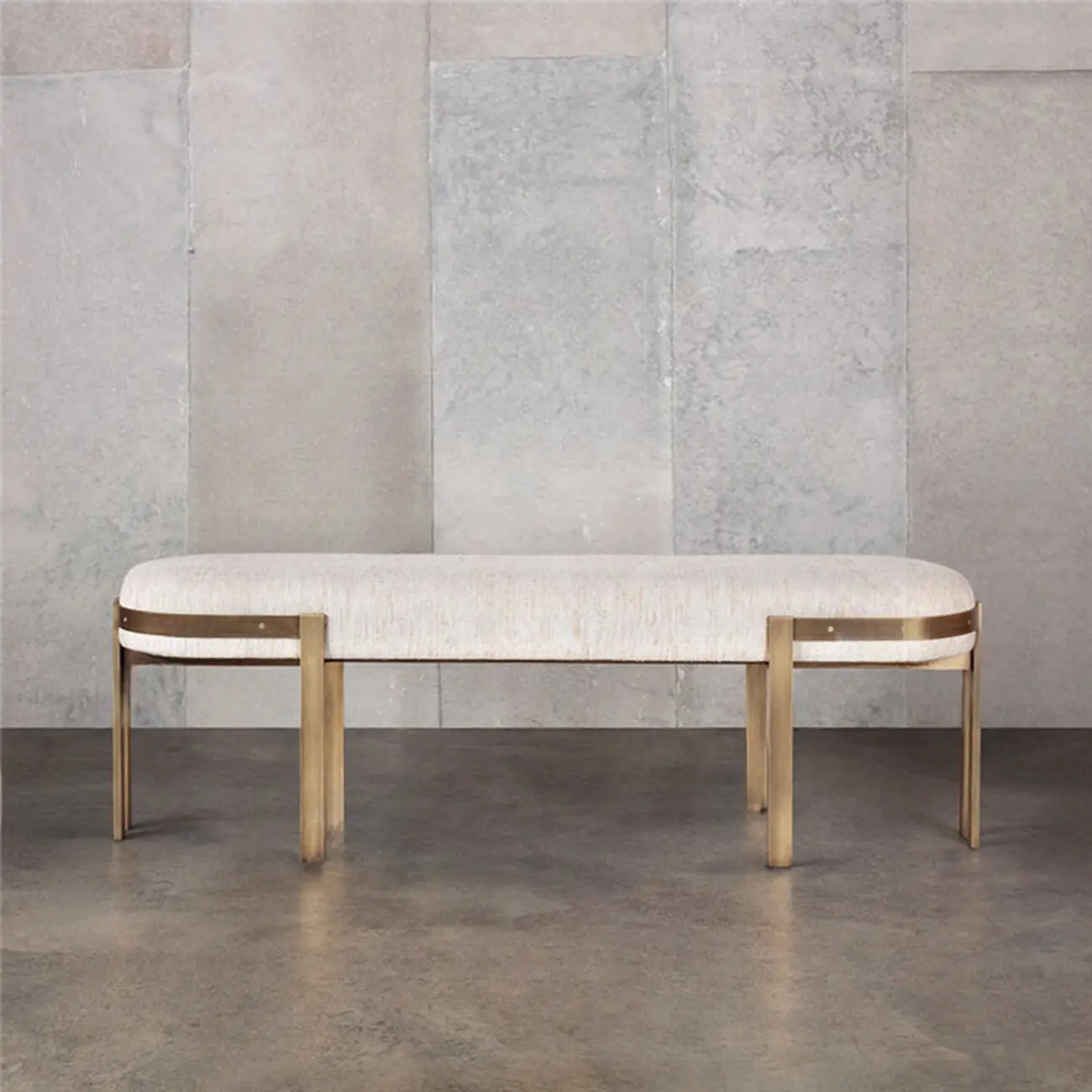 Comfort Beige Oval Metal Upholstered Entryway Bench Image - 2 | homeyfad