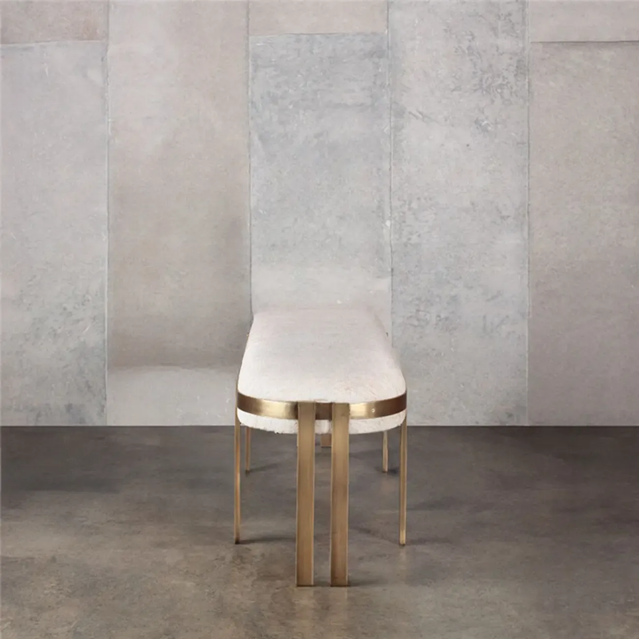 Comfort Beige Oval Metal Upholstered Entryway Bench Image - 4