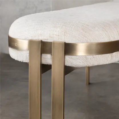 Comfort Beige Oval Metal Upholstered Entryway Bench Image - 5