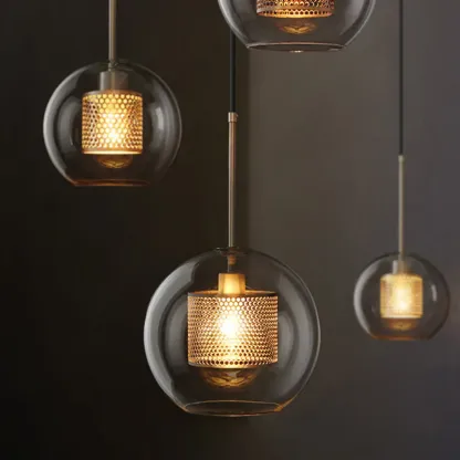 Modern Clear Glass Kitchen Island Pendant Light Metal Frame 