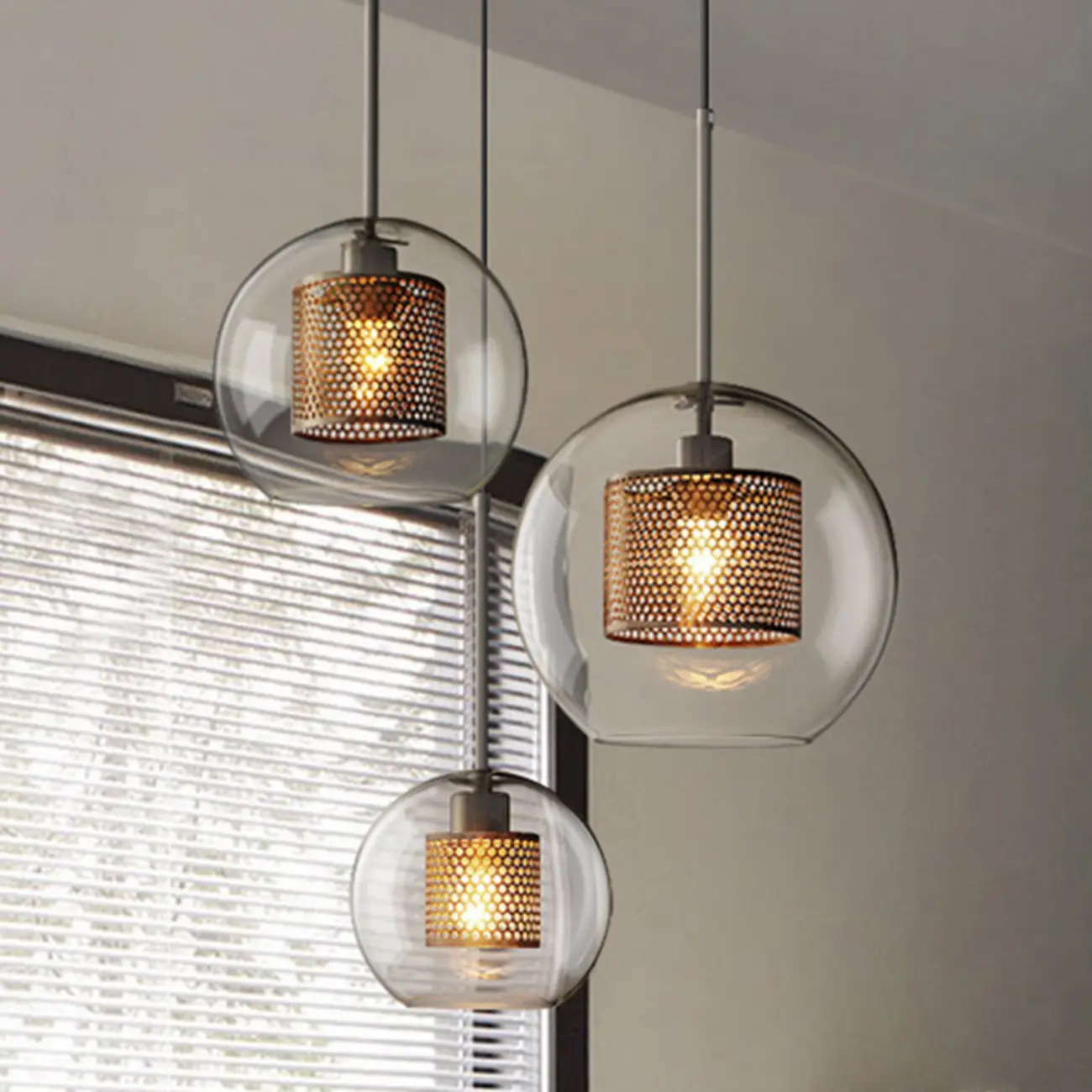 Modern Clear Glass Kitchen Island Pendant Light Metal Frame  | homeyfad