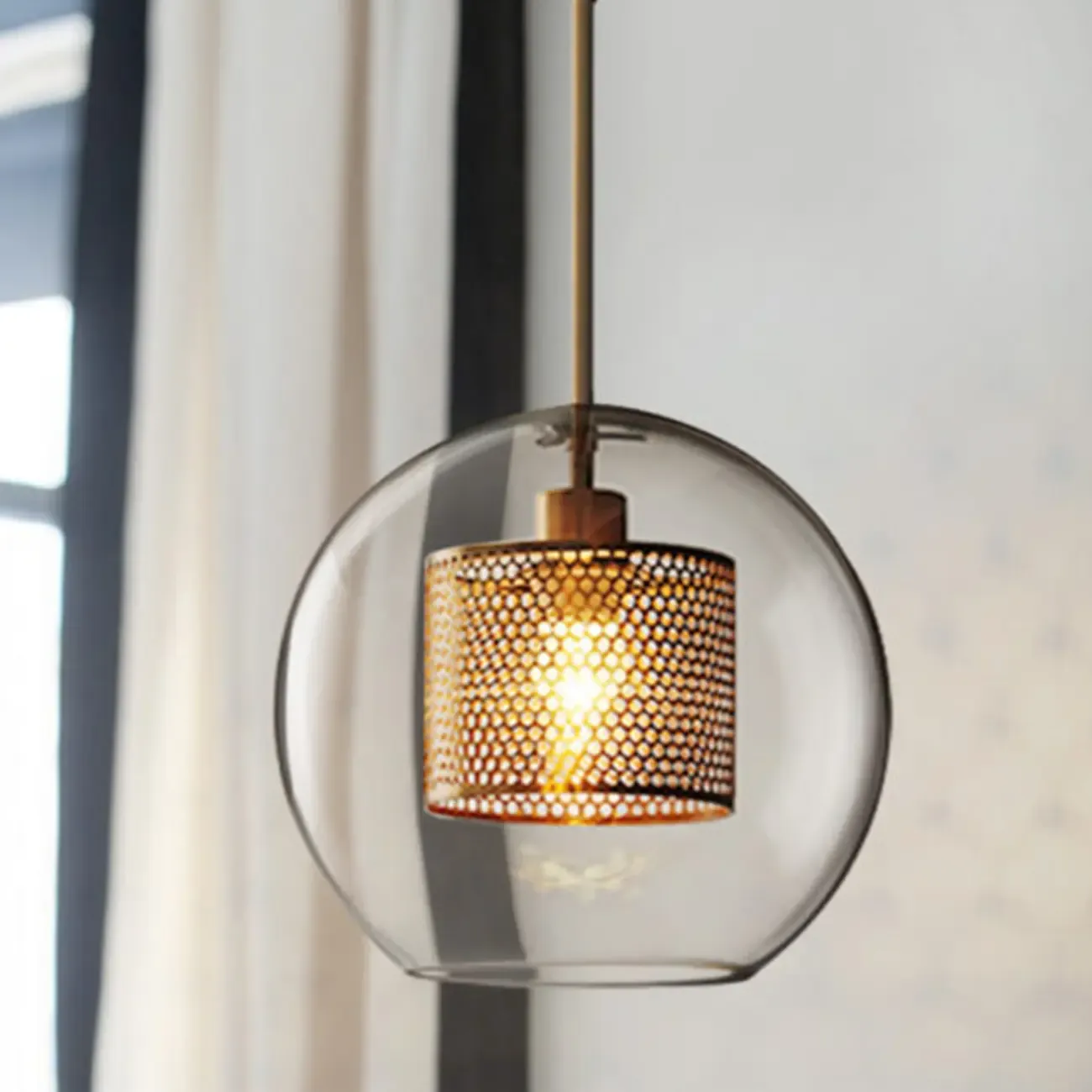 Modern Clear Glass Kitchen Island Pendant Light Metal Frame 