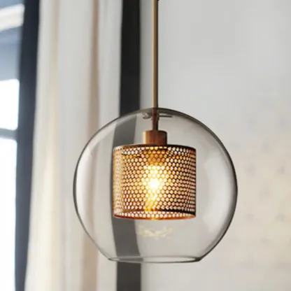 Modern Clear Glass Kitchen Island Pendant Light Metal Frame 