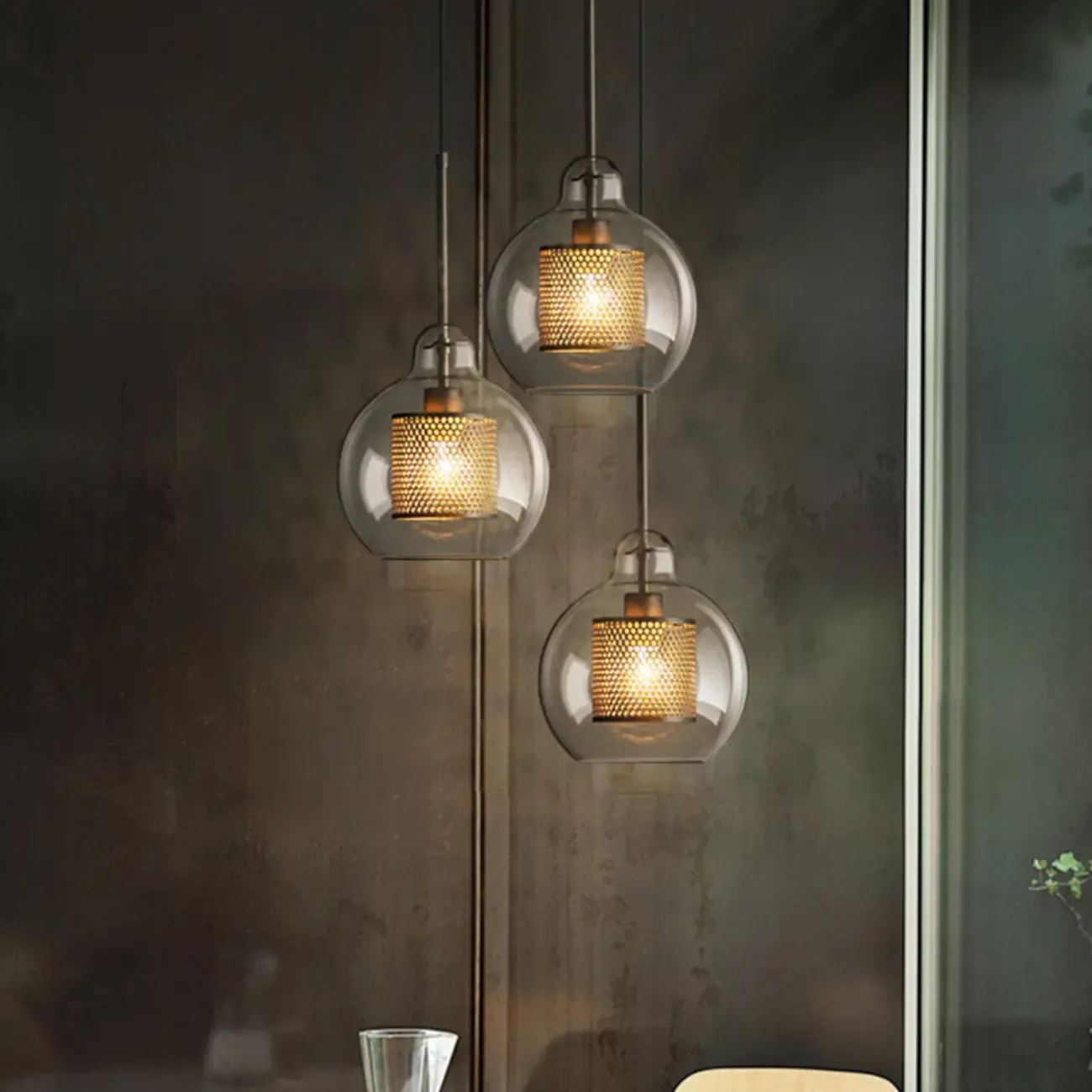 Modern Clear Glass Kitchen Island Pendant Light Metal Frame 