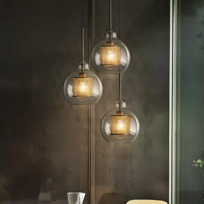 Modern Clear Glass Kitchen Island Pendant Light Metal Frame 