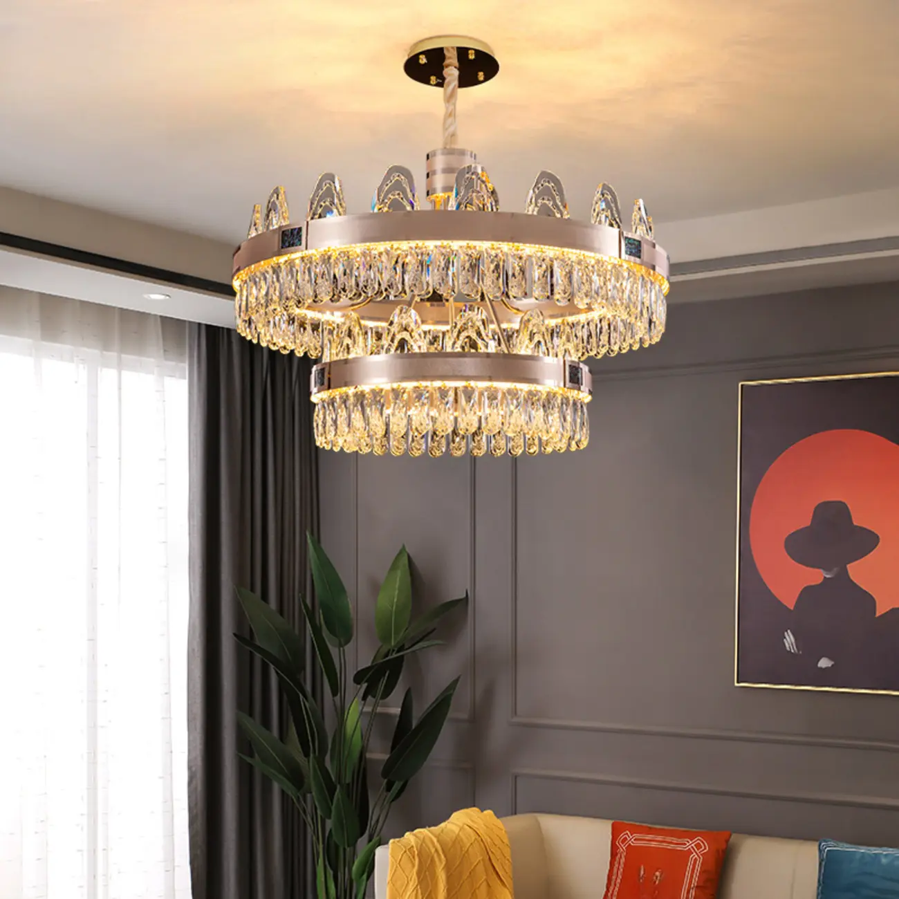 Glam Gold Crystal Circular Glass Pendant Chandelier Image - 1 | homeyfad