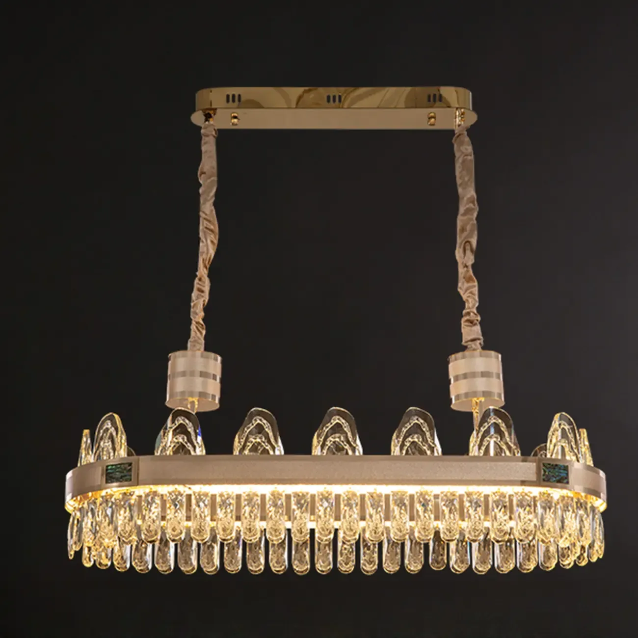 Glam Gold Crystal Circular Glass Pendant Chandelier Image - 5