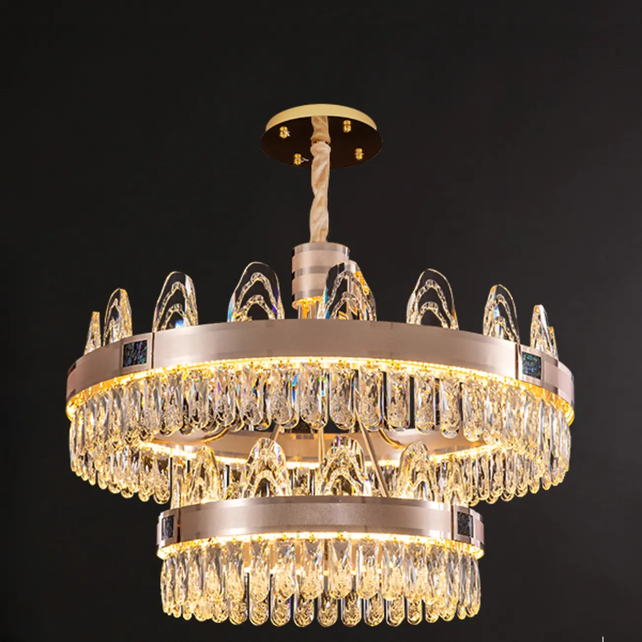 Glam Gold Crystal Circular Glass Pendant Chandelier Image - 4 | homeyfad