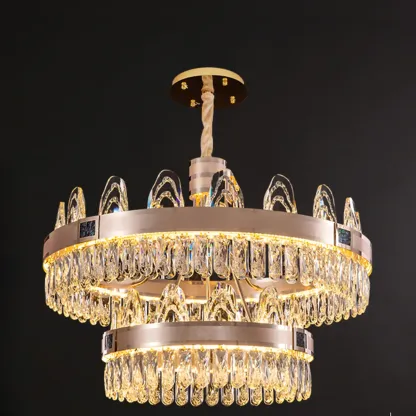 Glam Gold Crystal Circular Glass Pendant Chandelier Image - 4