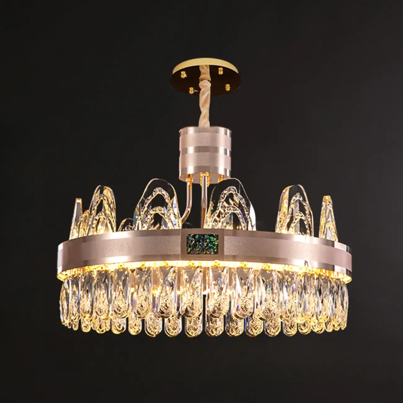 Glam Gold Crystal Circular Glass Pendant Chandelier Image - 7