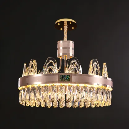 Glam Gold Crystal Circular Glass Pendant Chandelier Image - 7