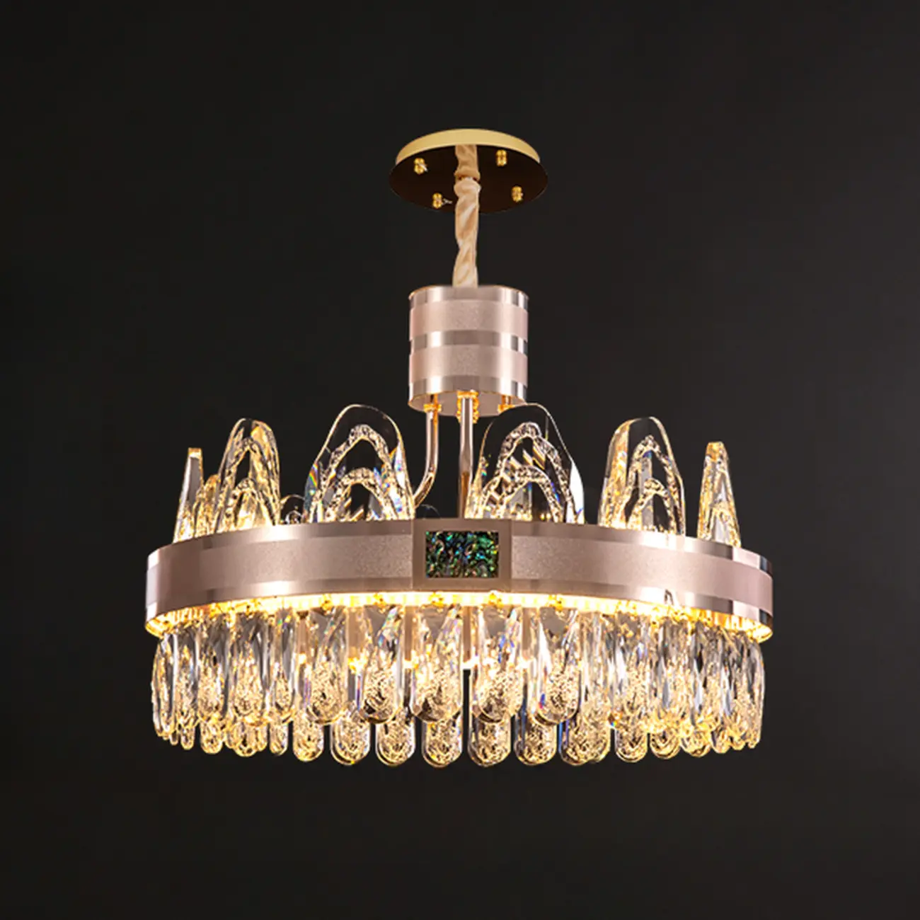 Glam Gold Crystal Circular Glass Pendant Chandelier Image - 9 | homeyfad