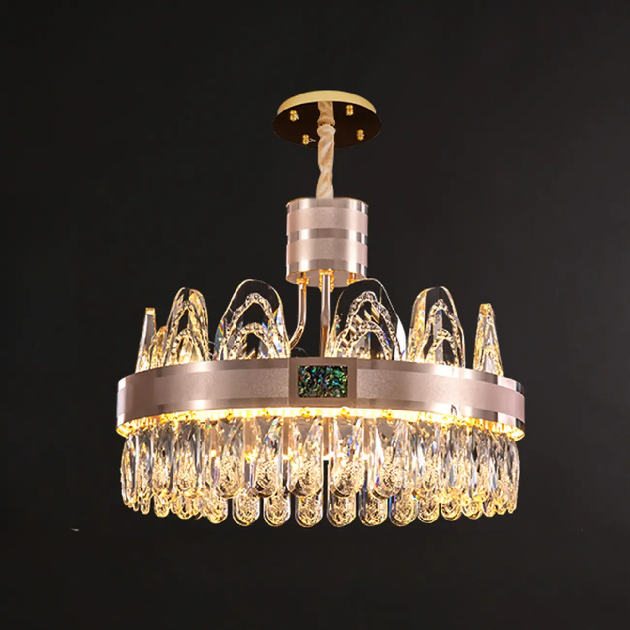 Glam Gold Crystal Circular Glass Pendant Chandelier Image - 11 | homeyfad