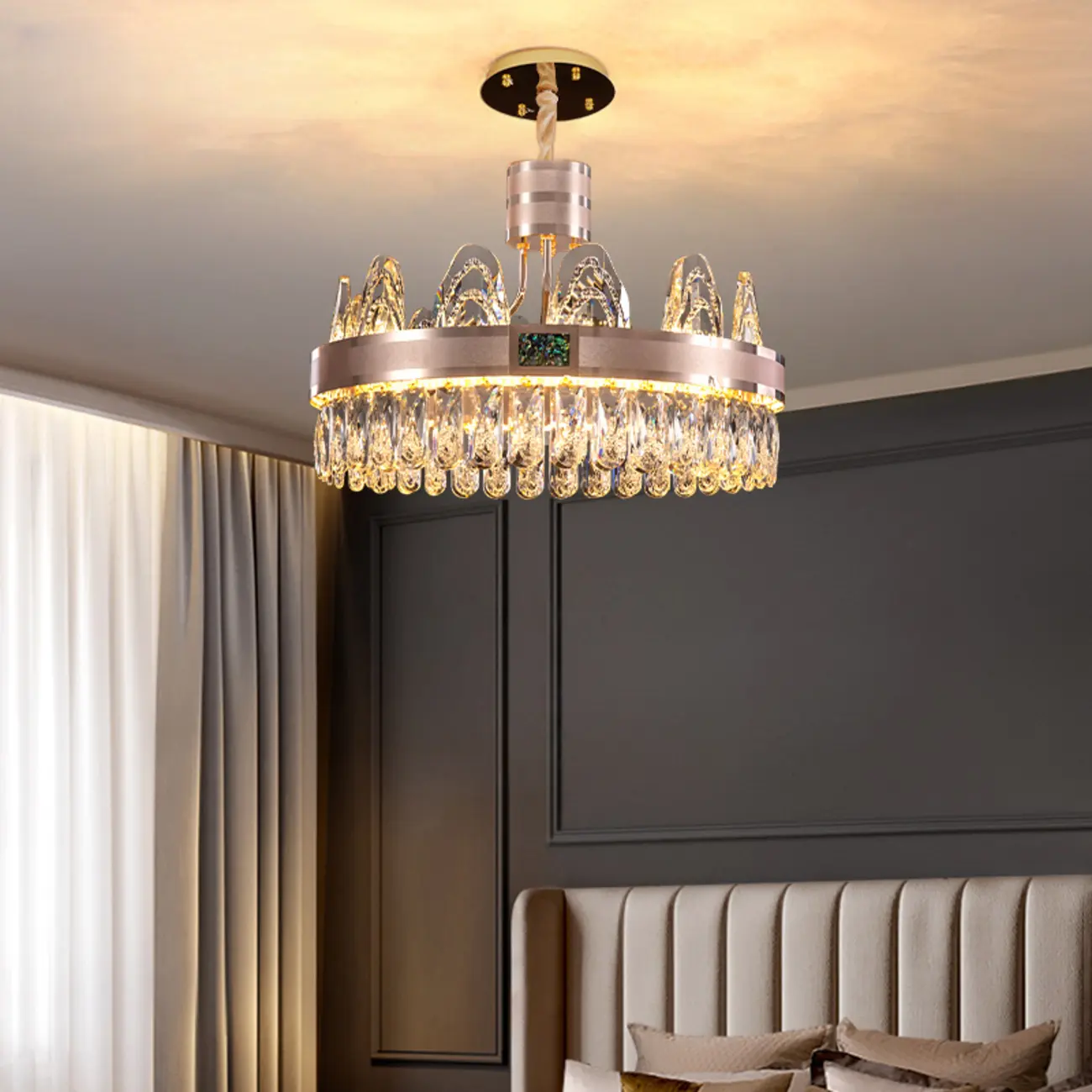 Glam Gold Crystal Circular Glass Pendant Chandelier Image - 12 | homeyfad