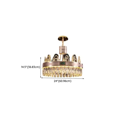 Glam Gold Crystal Circular Glass Pendant Chandelier Image - 14