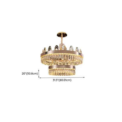 Glam Gold Crystal Circular Glass Pendant Chandelier Image - 16