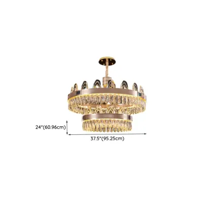 Glam Gold Crystal Circular Glass Pendant Chandelier Image - 17