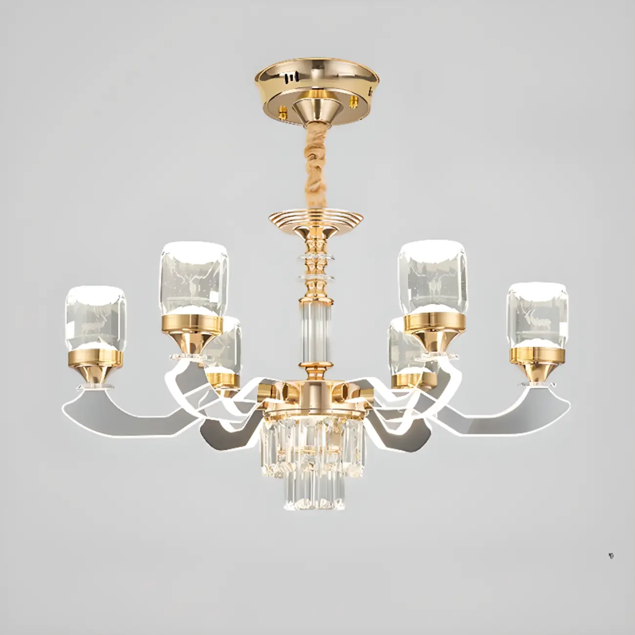 Gold Crystal Linear Modern Chandelier with Glass Beads Image - 2 | homeyfad