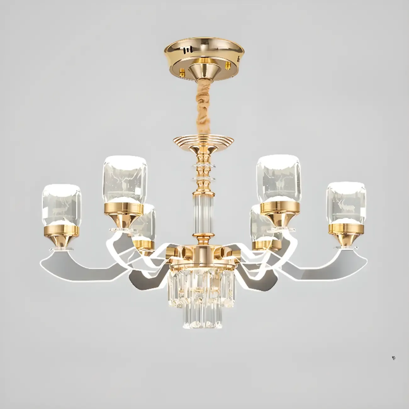 Gold Crystal Linear Modern Chandelier with Glass Beads Image - 2