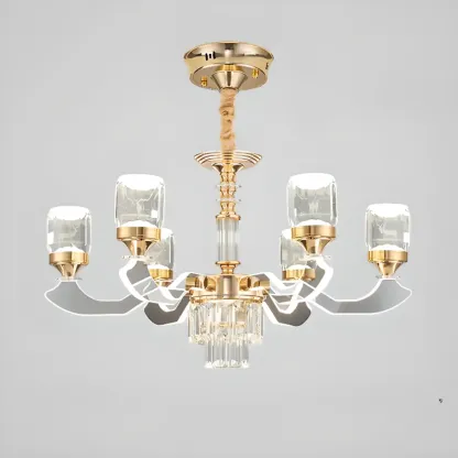 Gold Crystal Linear Modern Chandelier with Glass Beads Image - 2