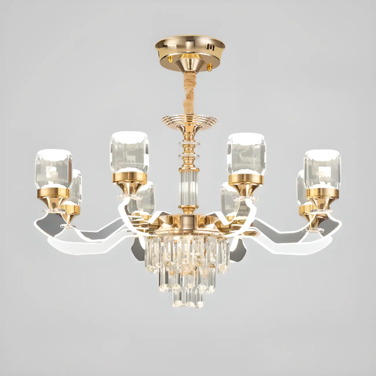 Gold Crystal Linear Modern Chandelier with Glass Beads Image - 3 | homeyfad