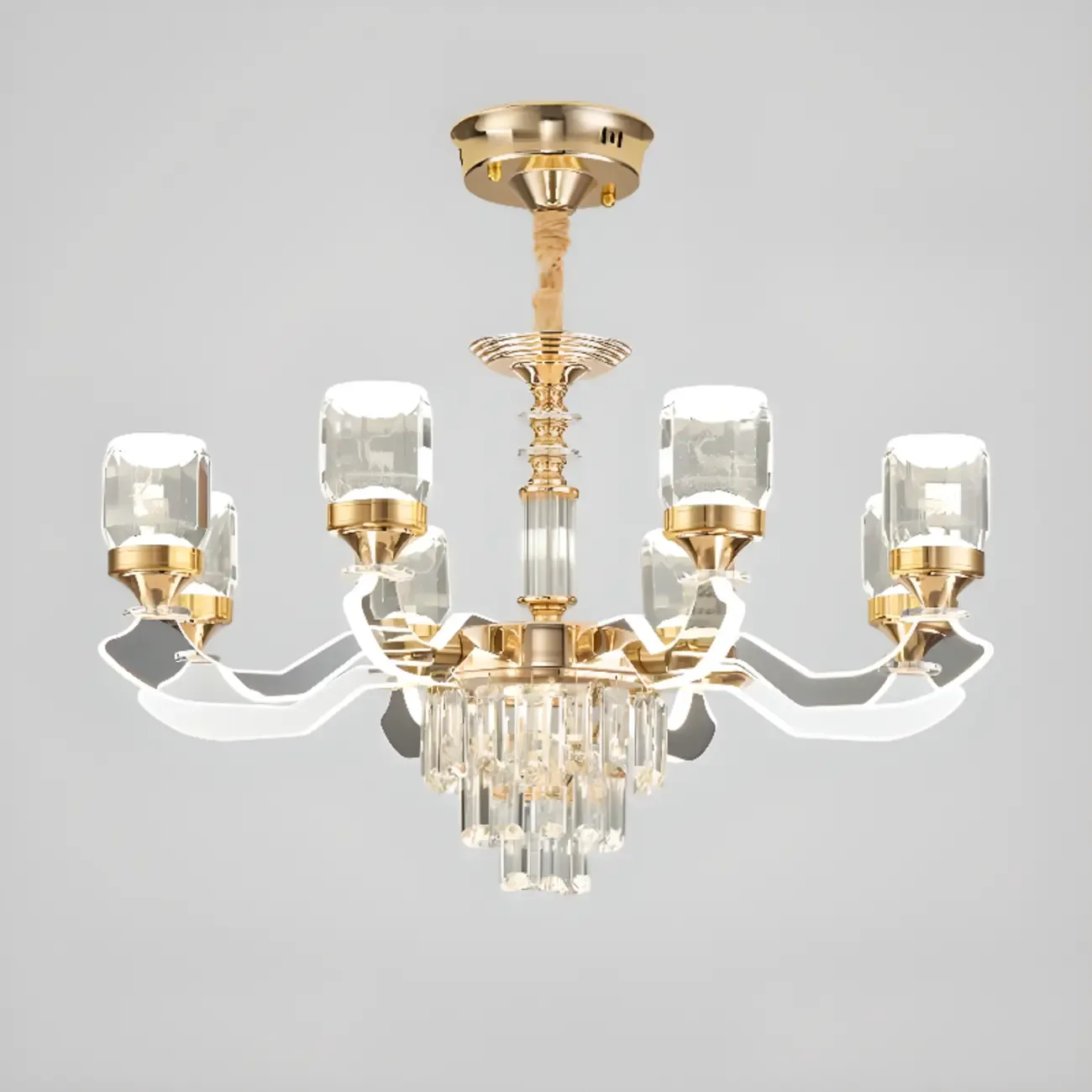 Gold Crystal Linear Modern Chandelier with Glass Beads Image - 3