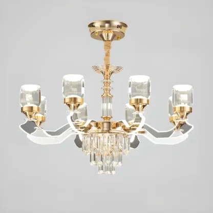 Gold Crystal Linear Modern Chandelier with Glass Beads Image - 3