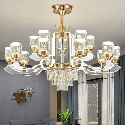 Gold Crystal Linear Modern Chandelier with Glass Beads Image - 4