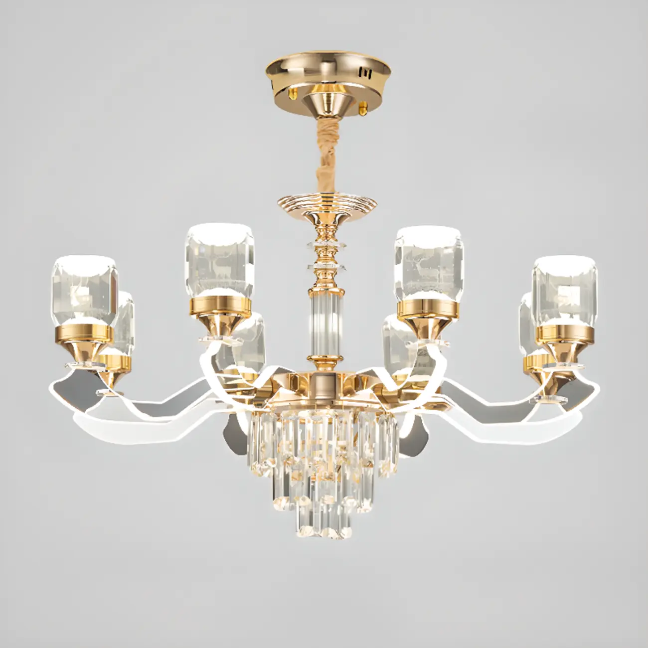 Gold Crystal Linear Modern Chandelier with Glass Beads Image - 5 | homeyfad