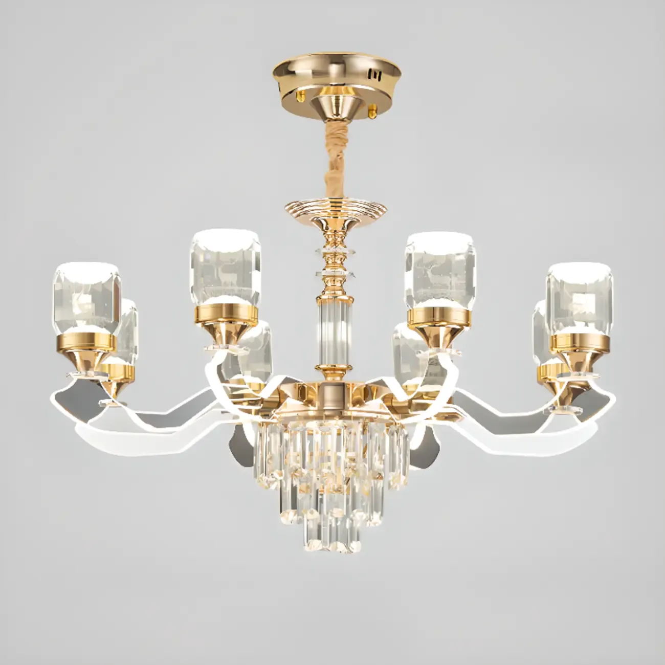 Gold Crystal Linear Modern Chandelier with Glass Beads Image - 5