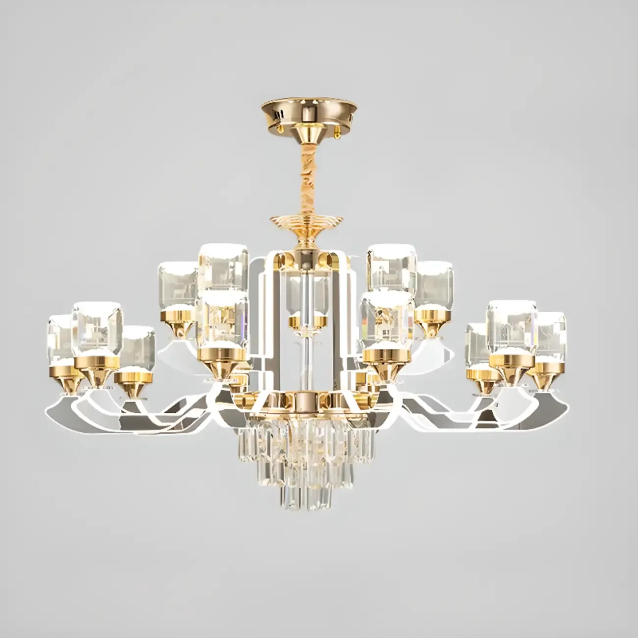 Gold Crystal Linear Modern Chandelier with Glass Beads Image - 7