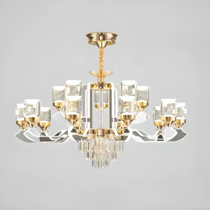 Gold Crystal Linear Modern Chandelier with Glass Beads Image - 7