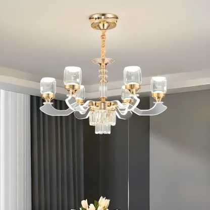 Gold Crystal Linear Modern Chandelier with Glass Beads Image - 8