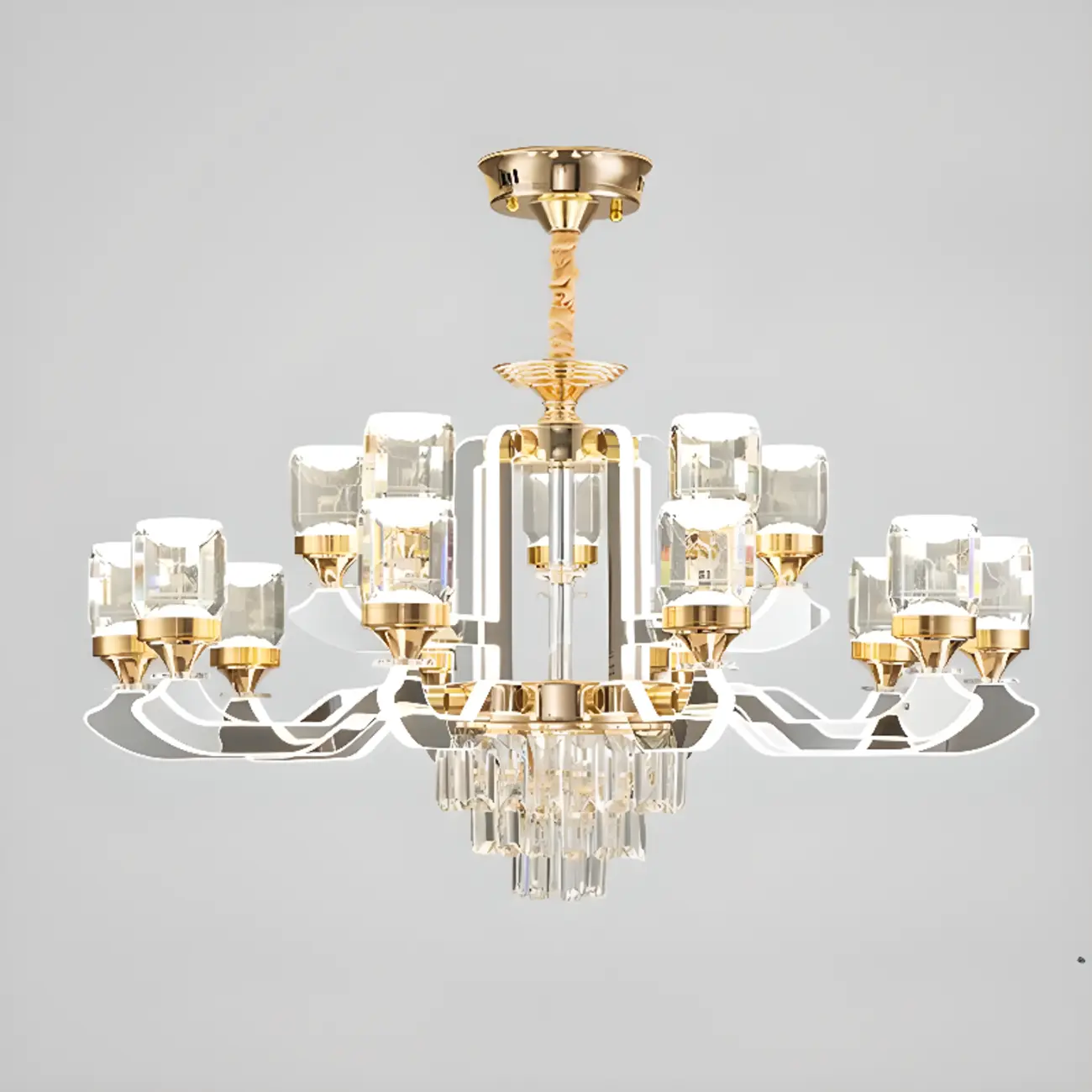 Gold Crystal Linear Modern Chandelier with Glass Beads Image - 9 | homeyfad