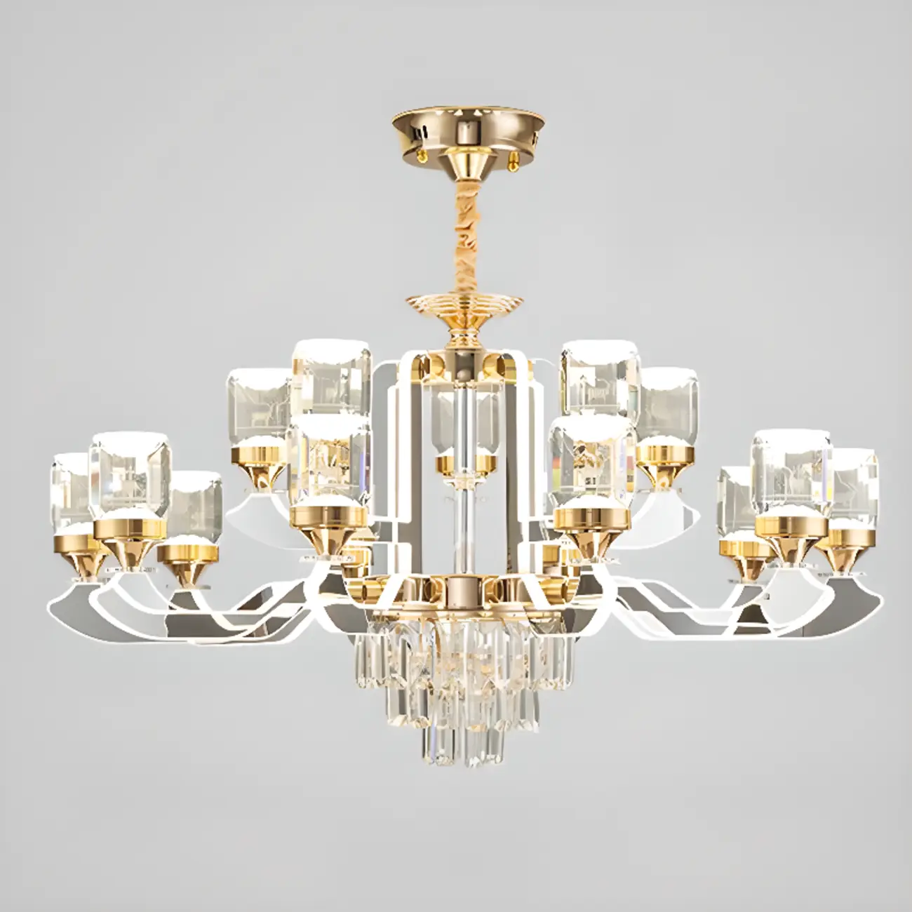 Gold Crystal Linear Modern Chandelier with Glass Beads Image - 11 | homeyfad