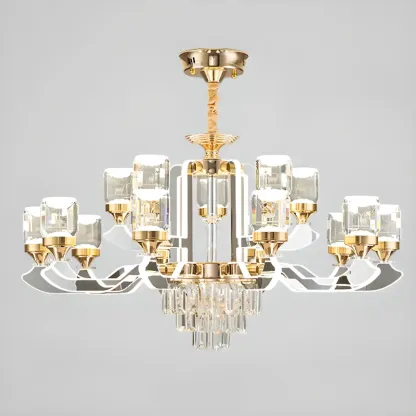 Gold Crystal Linear Modern Chandelier with Glass Beads Image - 11