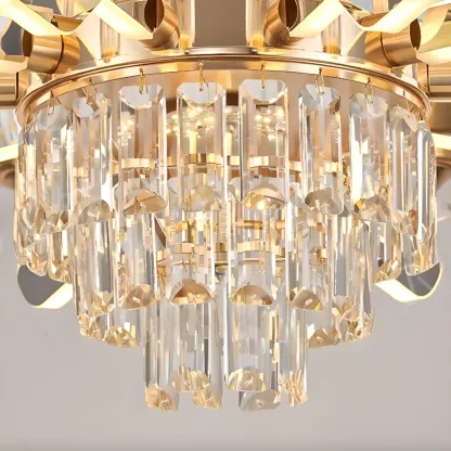 Gold Crystal Linear Modern Chandelier with Glass Beads Image - 13
