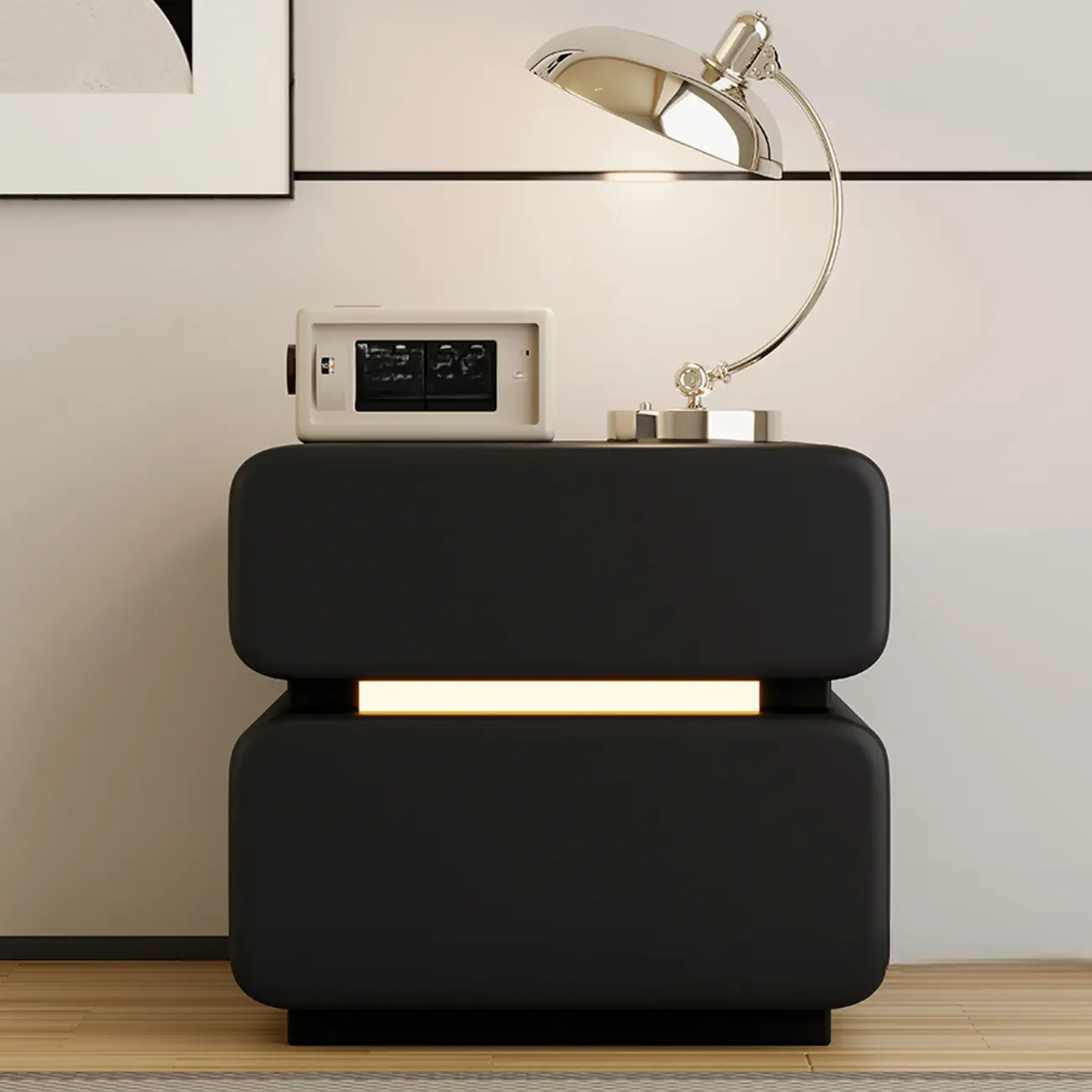 Modern Black Leather Top  2 Drawers Accent Nightstand Image - 1 | homeyfad