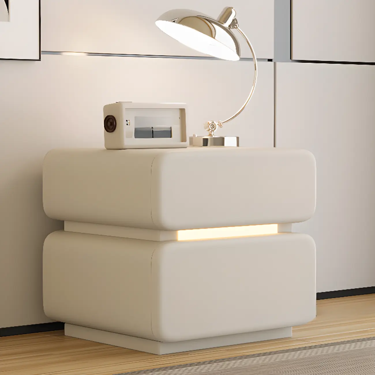 Modern Black Leather Top  2 Drawers Accent Nightstand Image - 2 | homeyfad