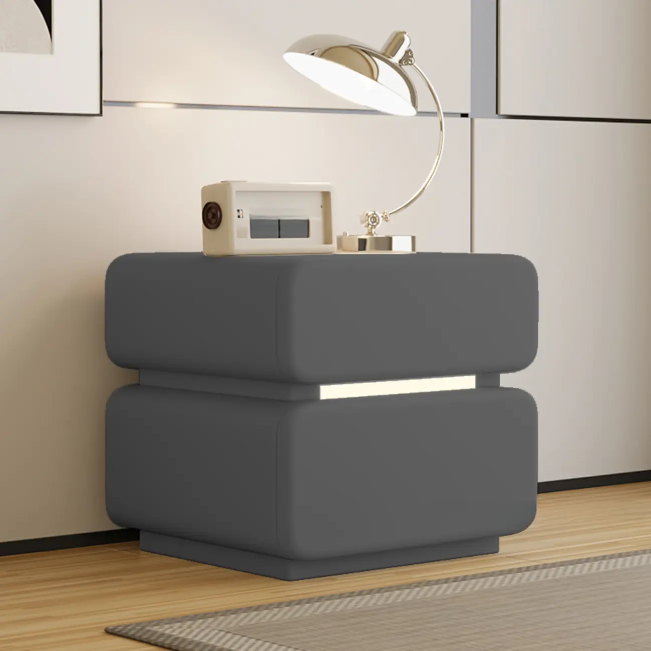 Modern Black Leather Top  2 Drawers Accent Nightstand Image - 5 | homeyfad