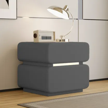Modern Black Leather Top  2 Drawers Accent Nightstand Image - 5