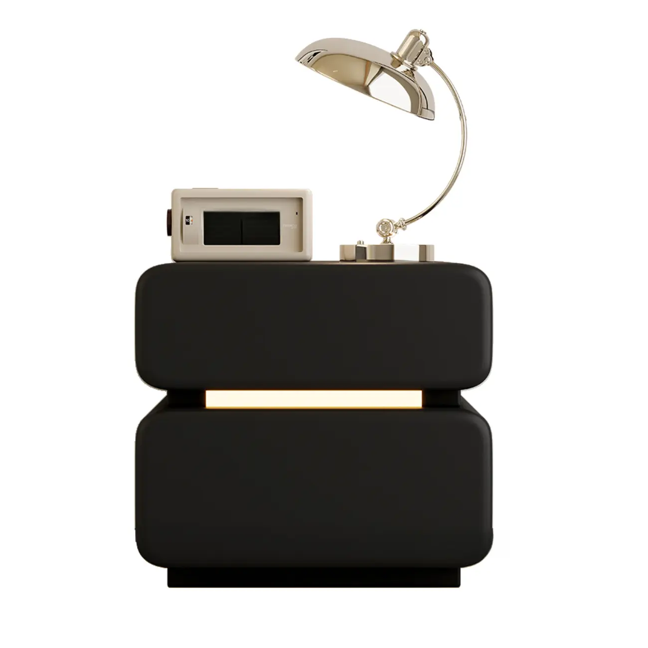 Modern Black Leather Top  2 Drawers Accent Nightstand Image - 8 | homeyfad