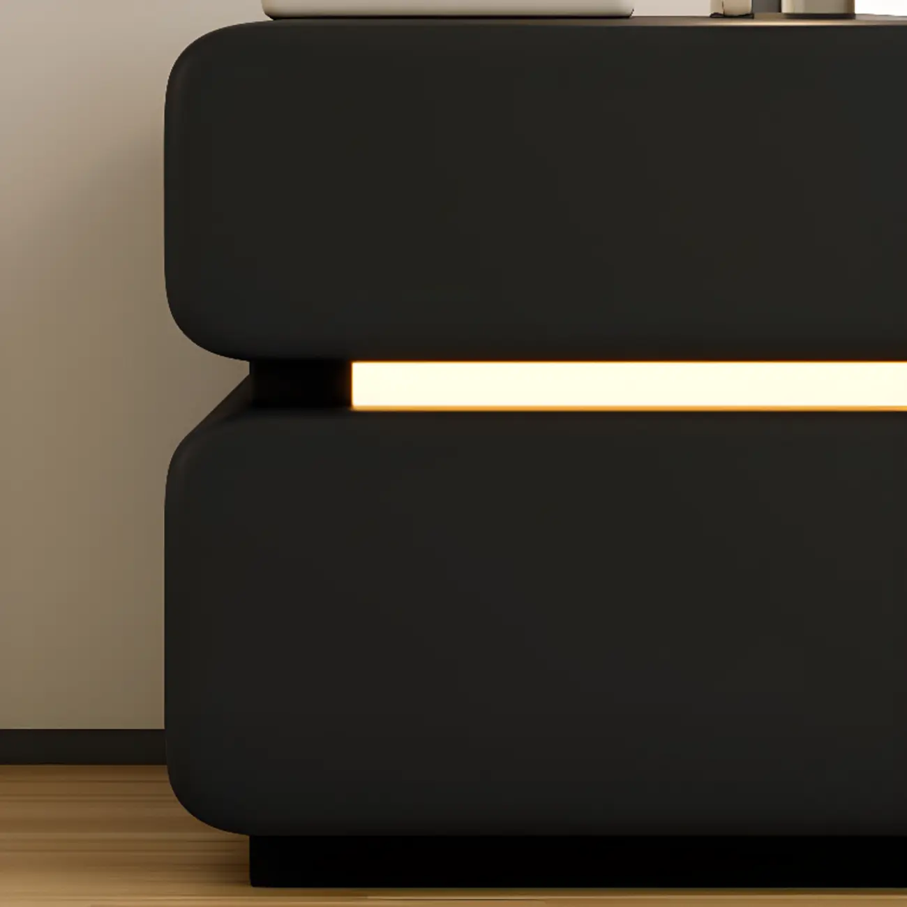 Modern Black Leather Top  2 Drawers Accent Nightstand Image - 9 | homeyfad