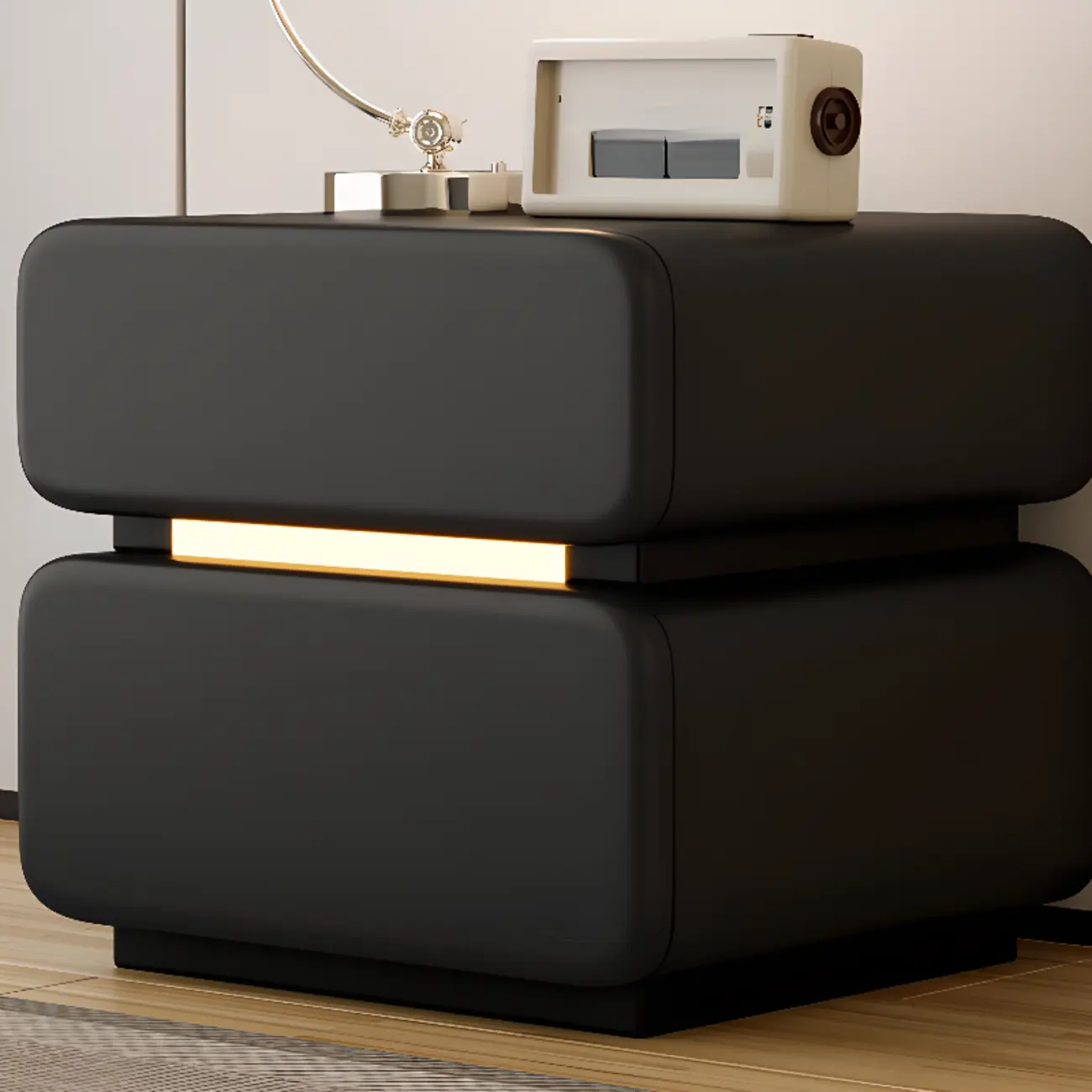 Modern Black Leather Top  2 Drawers Accent Nightstand Image - 11 | homeyfad