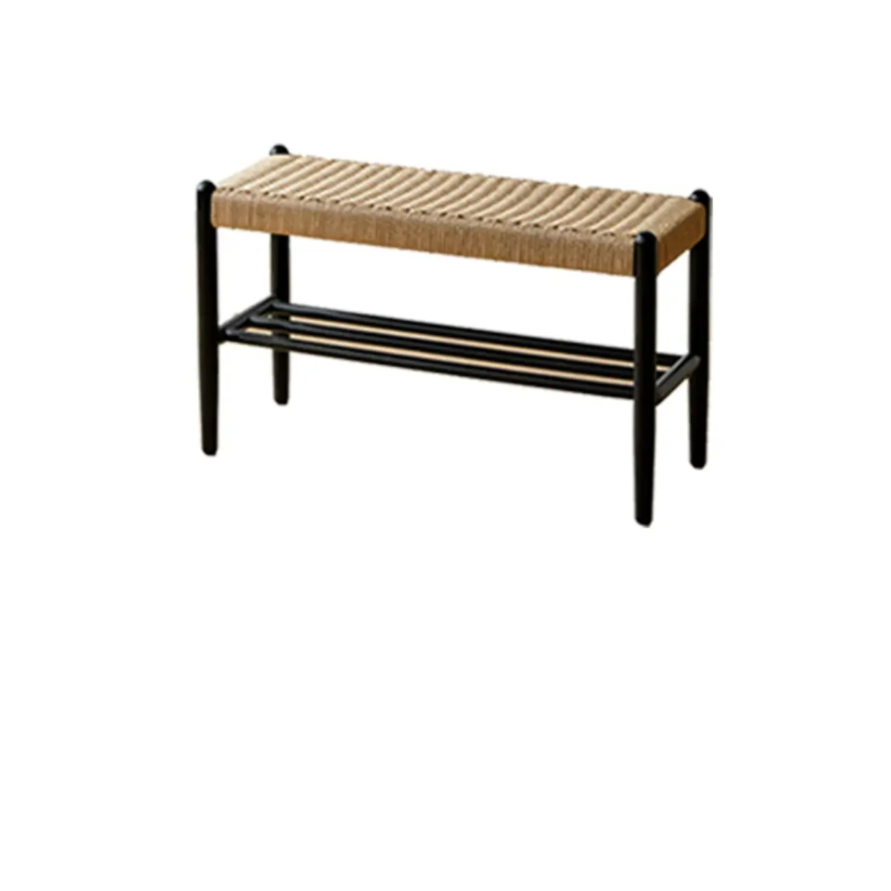 Tropical Oatmeal Rattan Accent Wood Entryway Bench with Shelf Image - 14 | homeyfad