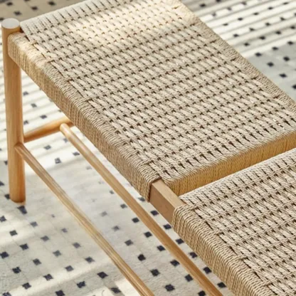 Tropical Oatmeal Rattan Accent Wood Entryway Bench with Shelf Image - 11