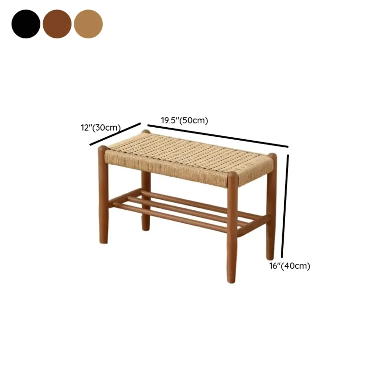 Tropical Oatmeal Rattan Accent Wood Entryway Bench with Shelf #size