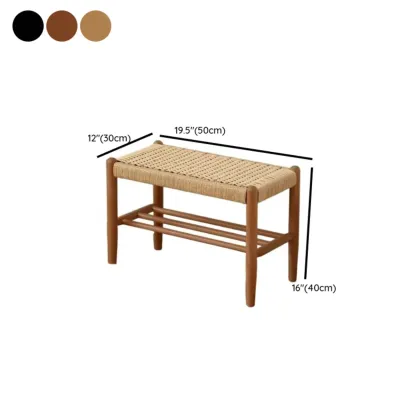 Tropical Oatmeal Rattan Accent Wood Entryway Bench with Shelf #size