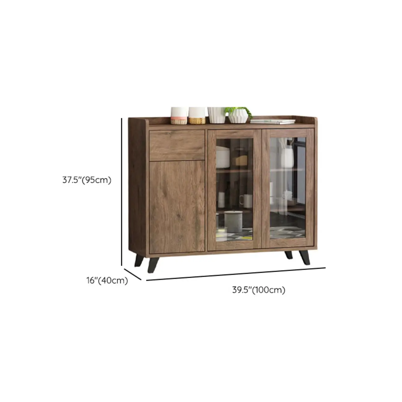 4-Drawer Taupe Wood Sideboard with Glass Doors #size